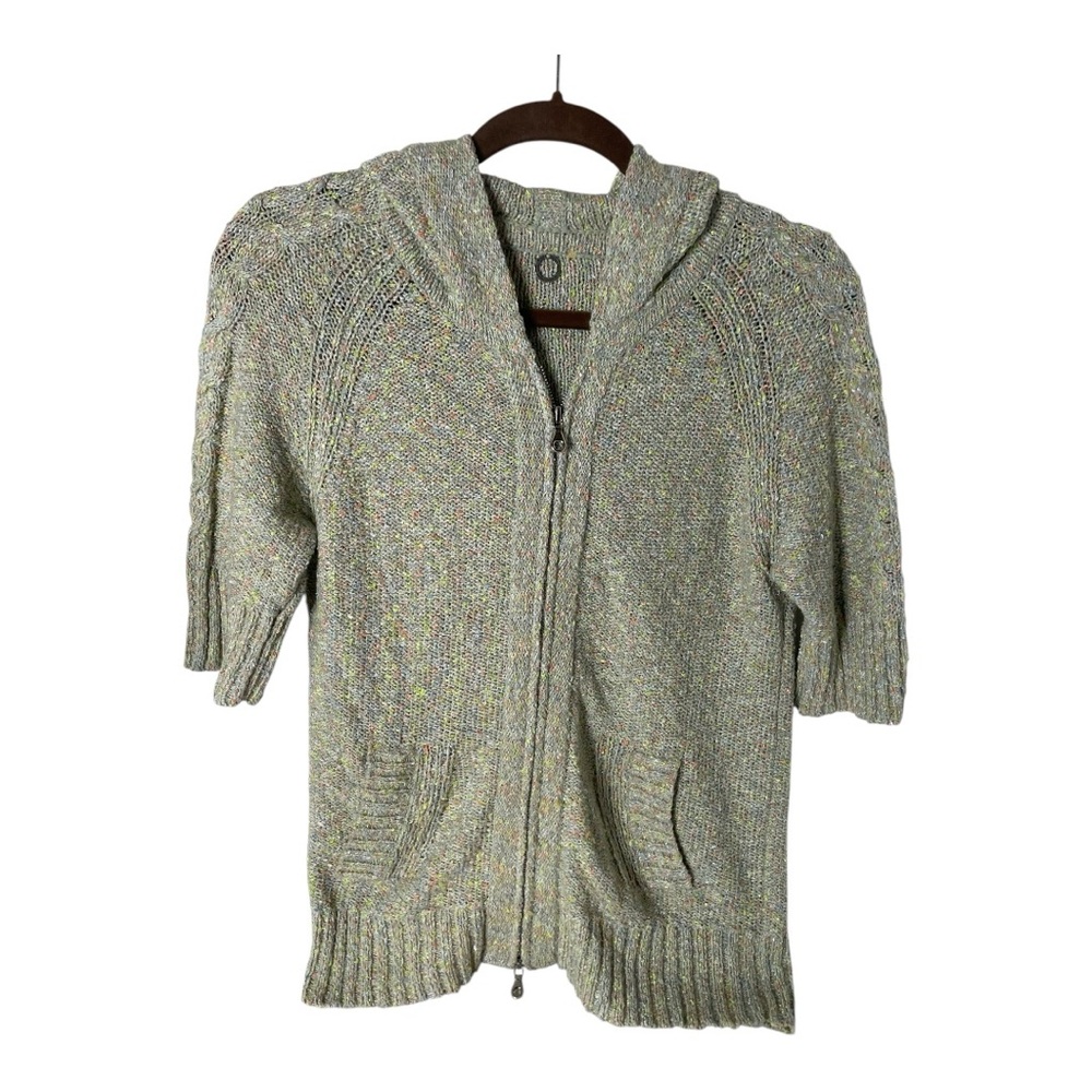 One Girl Who Multicolor  Hooded Zip Front 3/4 Sleeve  Cardigan Sweater Sz M